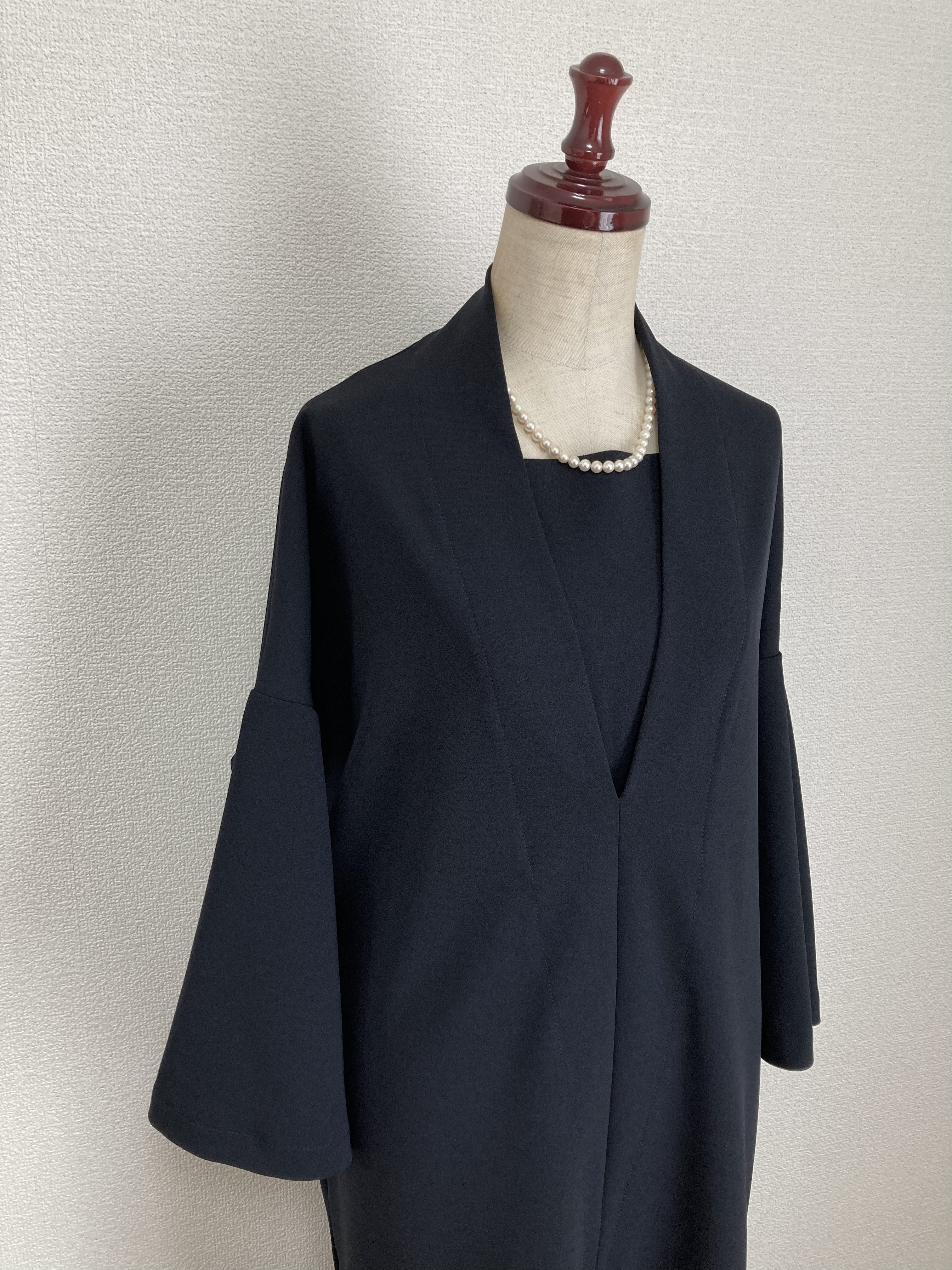 八分袖ベルスリーブ【卒入学式★卒入園式】リラックス伸縮素材セレモニーワンピース フォーマル【受注製作】ウエストリボン付