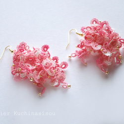 【手染】梭織蕾絲蓬鬆耳環&lt;Sakura&gt; 第5張的照片