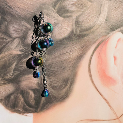 ヘアアクセサリー saran オーロラ シャボン玉かんざし 髪飾り ヘアアクセサリー キラキラ簪