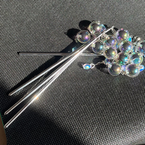 オーロラ シャボン玉かんざし 髪飾り ヘアアクセサリー キラキラ簪