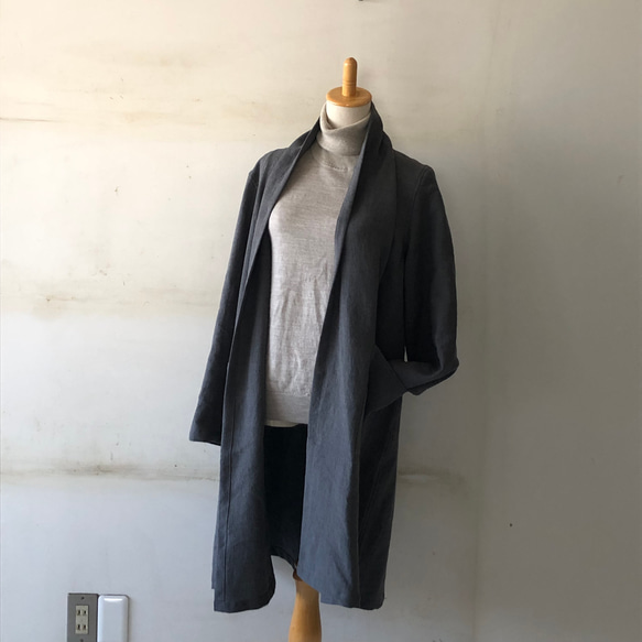 ［１着SALE］linen wool リネンウールのライトコート　ダークグレー 5枚目の画像