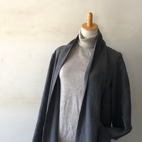 ［１着SALE］linen wool リネンウールのライトコート　ダークグレー 4枚目の画像