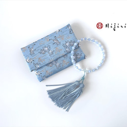 【オーダー作品＊ひ〜】紐付き念珠入れ 御朱印帳ケース 金襴 菊づくし 青龍 再販‼︎ お念珠入れ ポケット付き 高級金襴…紺の華《送料無料》 その他