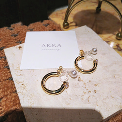 Pearl ＆ bijou hoop earrings パールとビジューのフープイヤリング フープピアス 結婚式お呼ばれ 4枚目の画像