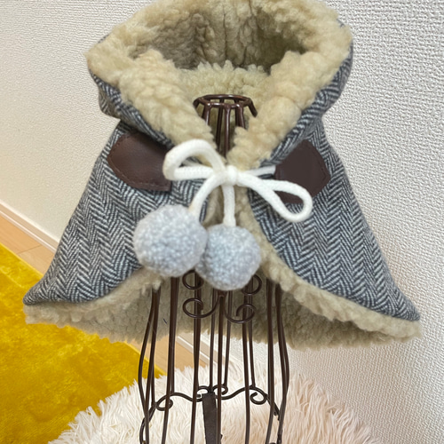 ☆新作犬服⭐︎フード付きケープ ヘリンボン柄(グレー) ペット服