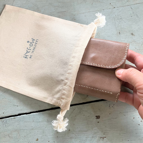 本革 二つ折り 財布 ヌメ革 シボ革 ハンドメイド ミニウォレット genkoh 手縫い二つ折り革財布】シボ革ナチュラルテイスト・開くとカラフル