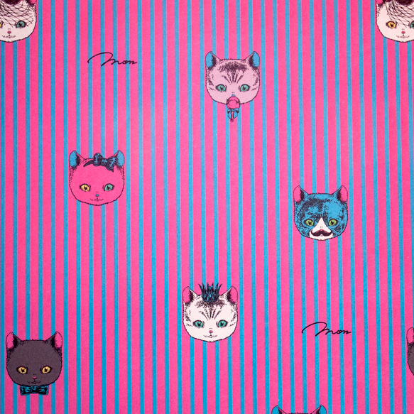 「おしゃれネコ」A４ グリーン＆ピンク 10枚 ラッピングペーパー  包装紙  cat_a4_green_pink 8枚目の画像