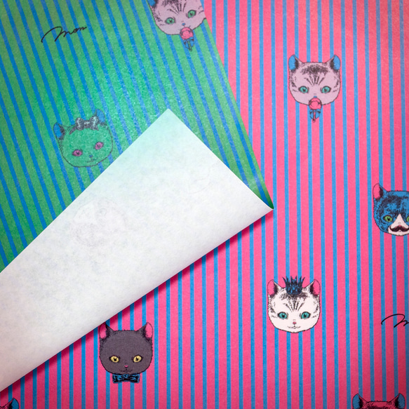 「おしゃれネコ」A４ グリーン＆ピンク 10枚 ラッピングペーパー  包装紙  cat_a4_green_pink 7枚目の画像