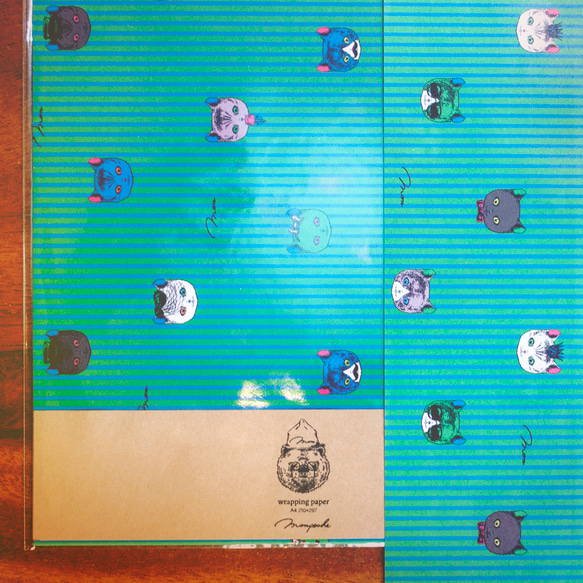 「おしゃれネコ」A４ グリーンストライプ 1０枚 ラッピングペーパー  包装紙  cat_a4_green 2枚目の画像