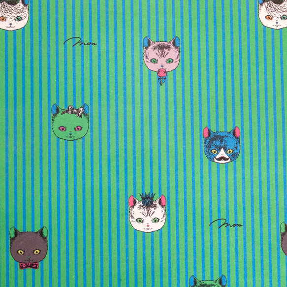 「おしゃれネコ」A４ グリーンストライプ 1０枚 ラッピングペーパー  包装紙  cat_a4_green 4枚目の画像