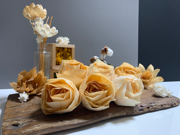 ハンドメイド ヒノキ　カンナ　SQUAREフラワーリース ハンドメイド ヒノキカンナSQUAREフラワーリース