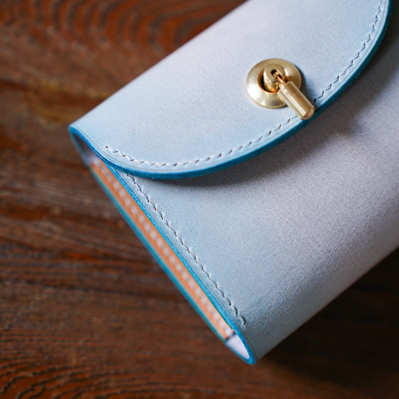 flap mini wallet [ skyblue & gray gradation ] ミニ財布 コンパクト 16枚目の画像
