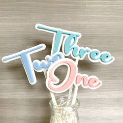 ケーキトッパー one two three 誕生日 パステル 立体 アクリル トッパー 1枚目の画像