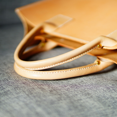 ハンドメイド ヌメ革 トートバッグ オレンジ クリーマー加工