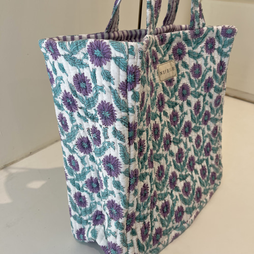 ブロックプリント キルティングトートバッグ #Purple トート