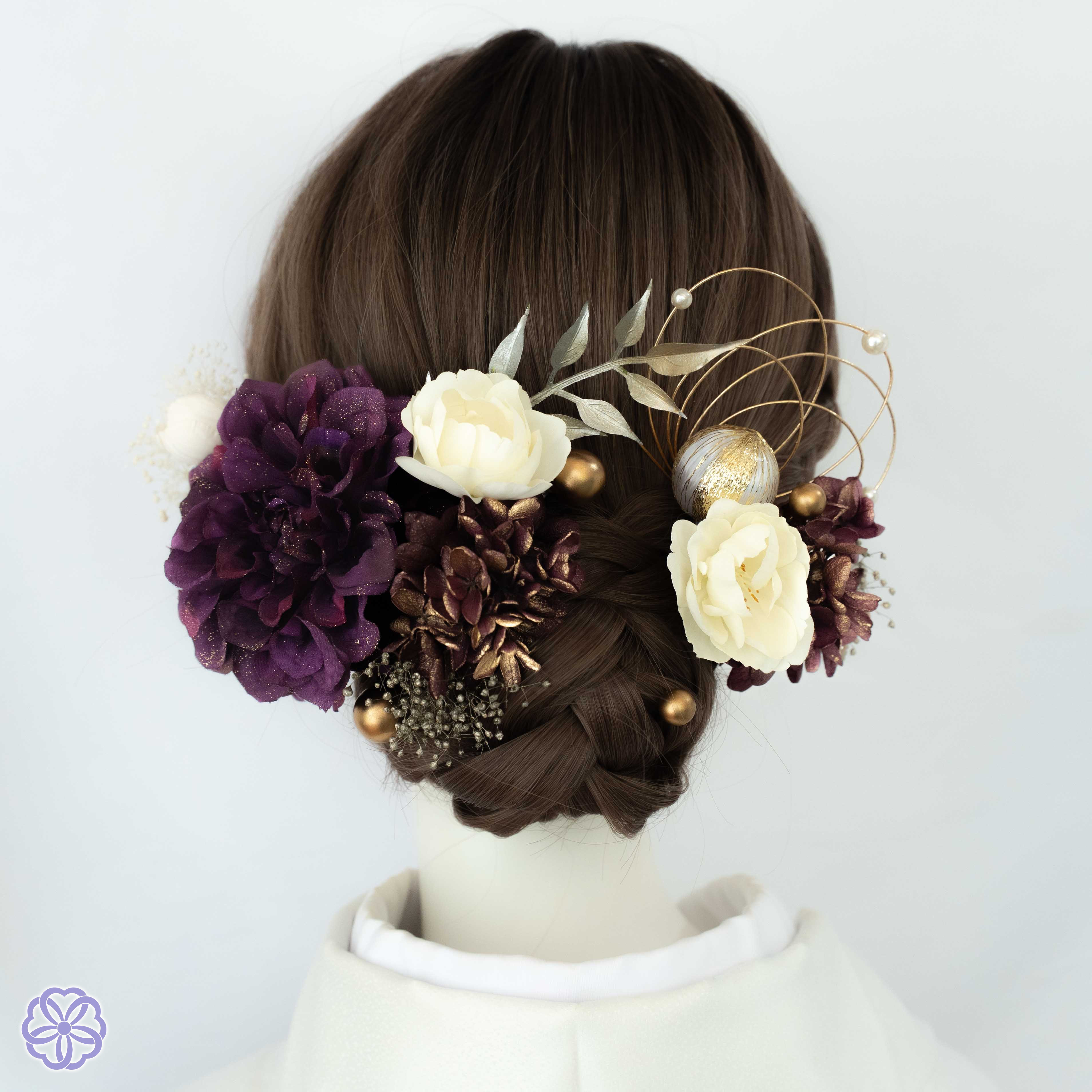 深紫と桜の髪かざり No.SP76 成人式　卒業式　結婚式　振袖　着物　和装　ヘアアクセサリー かんざし 前撮り