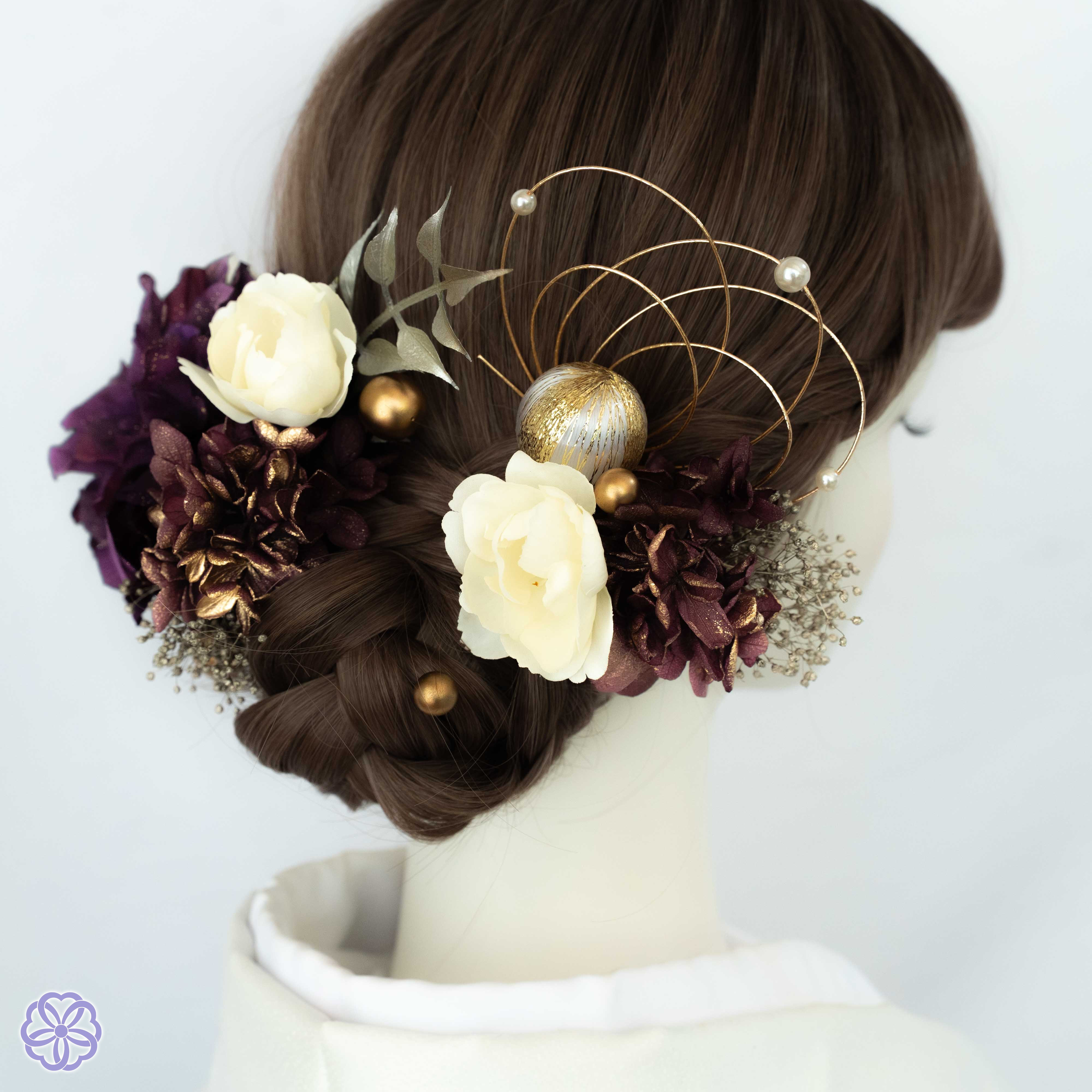 深紫と桜の髪かざり No.SP76 成人式　卒業式　結婚式　振袖　着物　和装　ヘアアクセサリー かんざし 前撮り