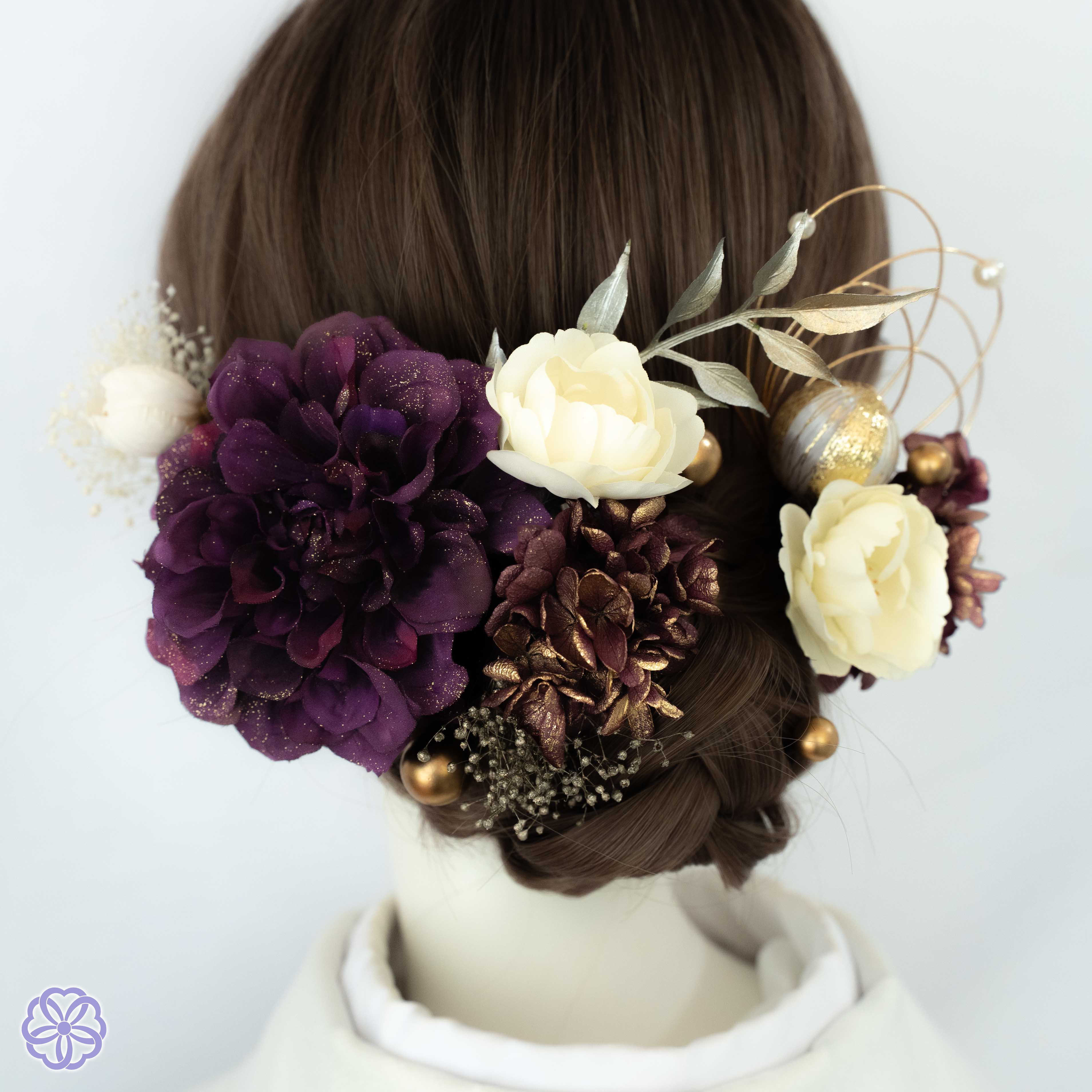 深紫と桜の髪かざり No.SP76 成人式　卒業式　結婚式　振袖　着物　和装　ヘアアクセサリー かんざし 前撮り