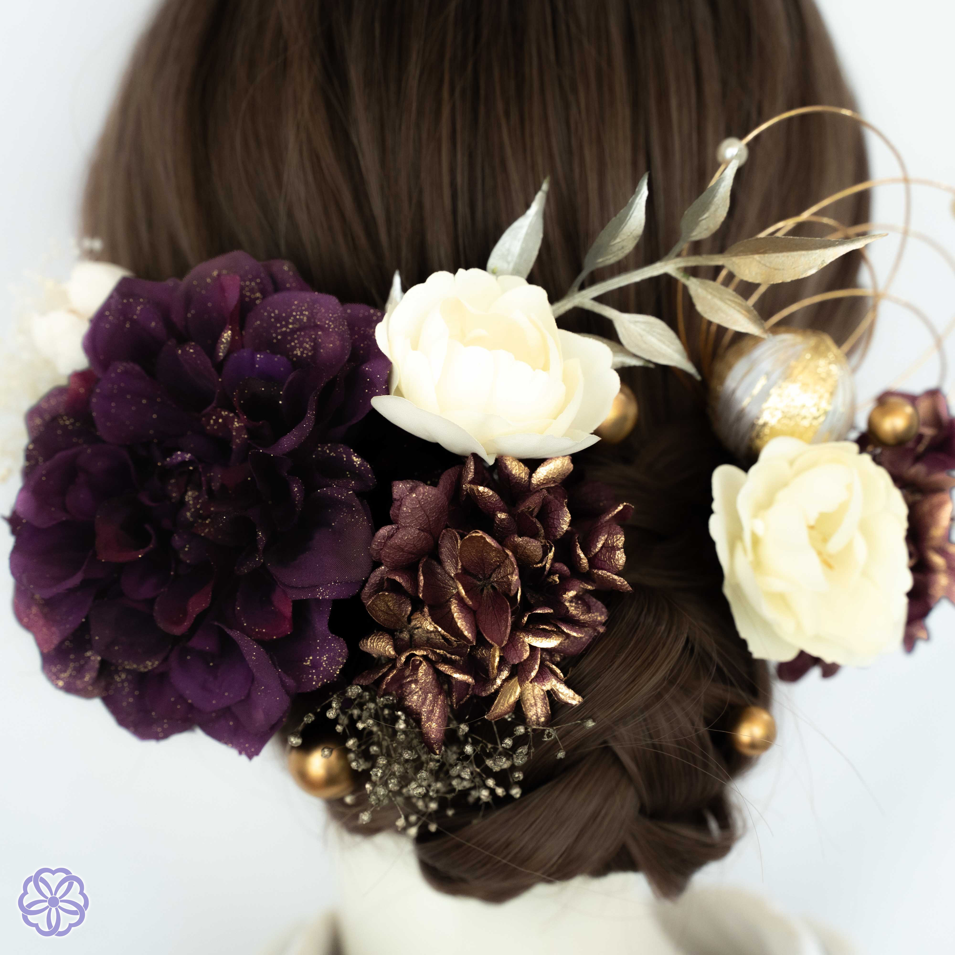 深紫と桜の髪かざり No.SP76 成人式　卒業式　結婚式　振袖　着物　和装　ヘアアクセサリー かんざし 前撮り