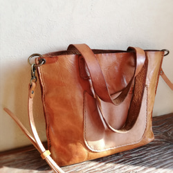 【vintage】mini tote shoulder　キャメル　牛ヌメ革 11枚目の画像