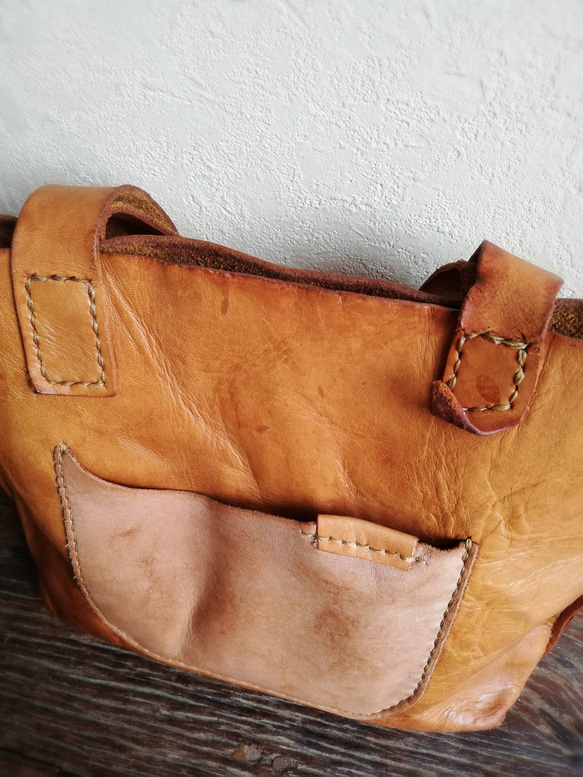 【vintage】mini tote shoulder　キャメル　牛ヌメ革 8枚目の画像