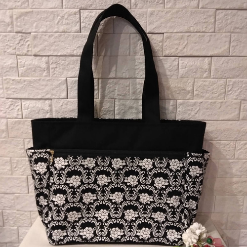 送料込】フラワーダマスク サイズサイドポケットトートバッグ  