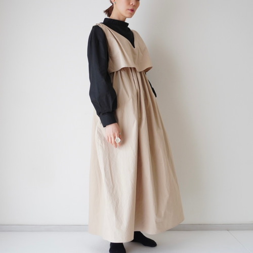 ベージュ/マキシ丈ワンピース 張り感のあるcotton100% (数量限定