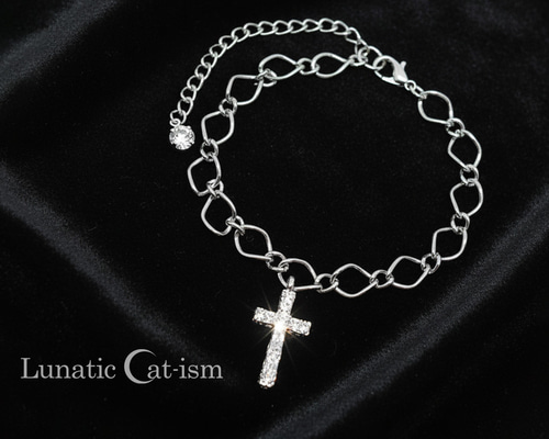 クリアストーン＆十字架ブレスレット～クロスブレスレット シルバー