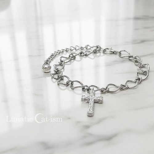 クリアストーン＆十字架ブレスレット～クロスブレスレット シルバー