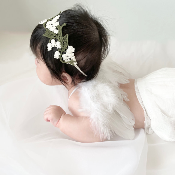 鈴蘭蕾絲髮帶 ◇ 兒童節半歲生日一歲寶寶禮物天使頭飾 第2張的照片