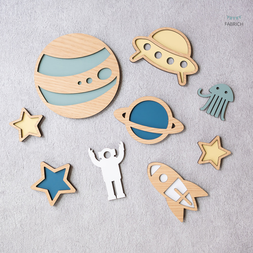 Space Set✦ウォールデコ/ブルー系 9点】木製 レターバナー・お誕生日