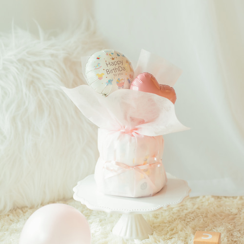 ✴︎出産祝い✴︎ オムツケーキmini ピンク ベビー服 Balloon