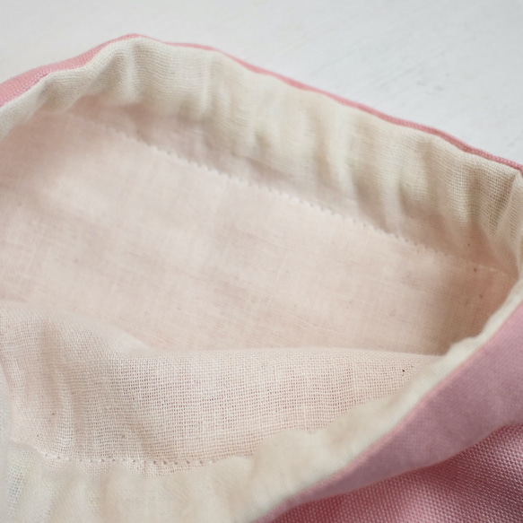 うさちゃんコップ入れ巾着♡ピンク×シンプルリボン柄　ガーゼ 8枚目の画像