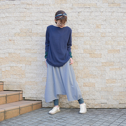 お袖配色切り替え＊重ね着コーデにも◎後ろ下がりトップス＊チュニック