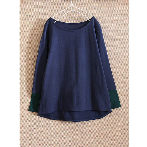 お袖配色切り替え＊重ね着コーデにも◎後ろ下がりトップス＊チュニック