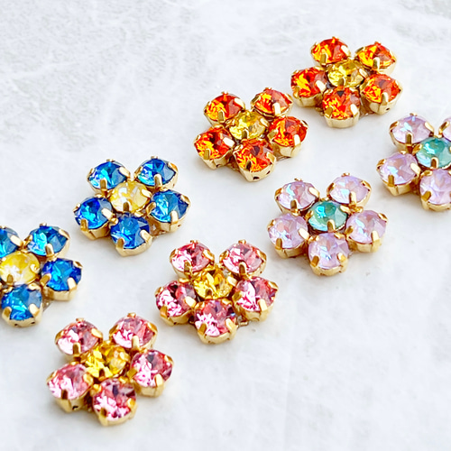 ビジューフラワー ピアス イヤリング ロイヤルブルー ピアス（その他