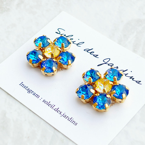 ビジューフラワー ピアス イヤリング ロイヤルブルー ピアス（その他