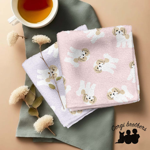 ご確認用　きーちゃん❤️　ハンカチ　シーズーちゃん柄ハンドメイド3/27 シーズー パターン柄 】パステルカラー ハンカチ 2枚セット 犬 ペット