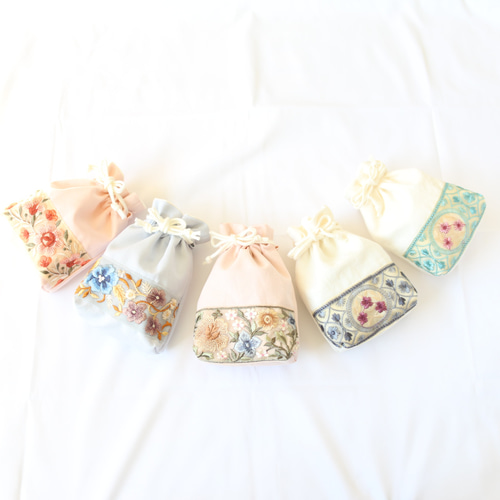 インド刺繍リボンの巾着ポーチ ミニサイズ 巾着袋 komame 通販