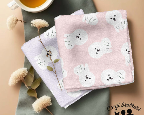 ビションフリーゼ パターン柄 】パステルカラー ハンカチ 2枚セット 犬