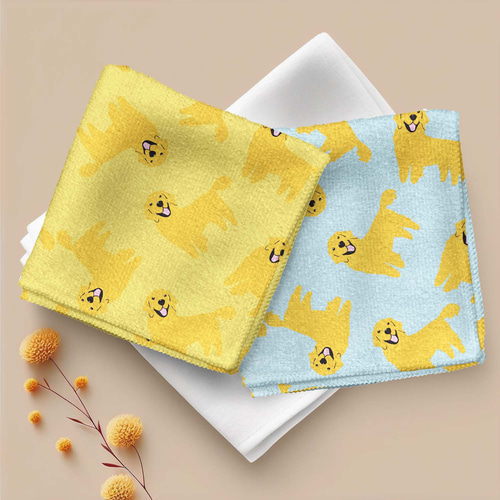 ゴールデンレトリバーー パターン柄 】パステルカラー ハンカチ 2枚