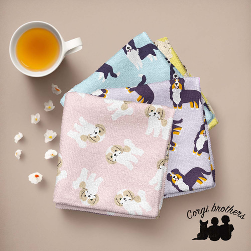 ペキニーズ パターン柄 】 パステルカラー ハンカチ 2枚セット 犬