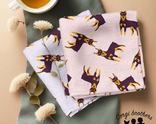 ドーベルマン パターン柄 】 パステルカラー ハンカチ 2枚セット 犬