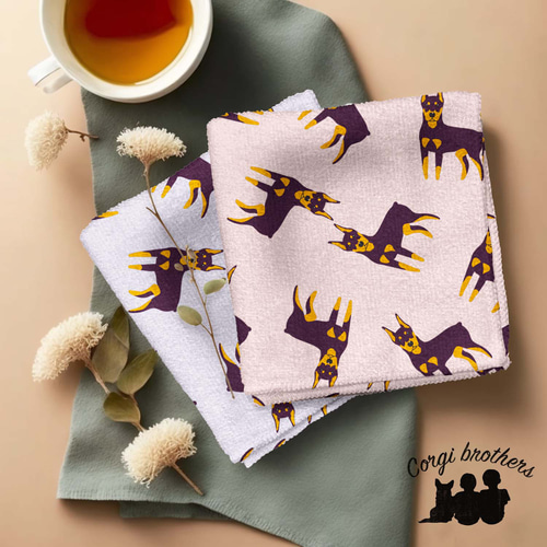 ドーベルマン パターン柄 】 パステルカラー ハンカチ 2枚セット 犬