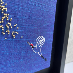 【受注生産】刺繍アートボード（会津木綿刺繍）「会津の月」 3枚目の画像