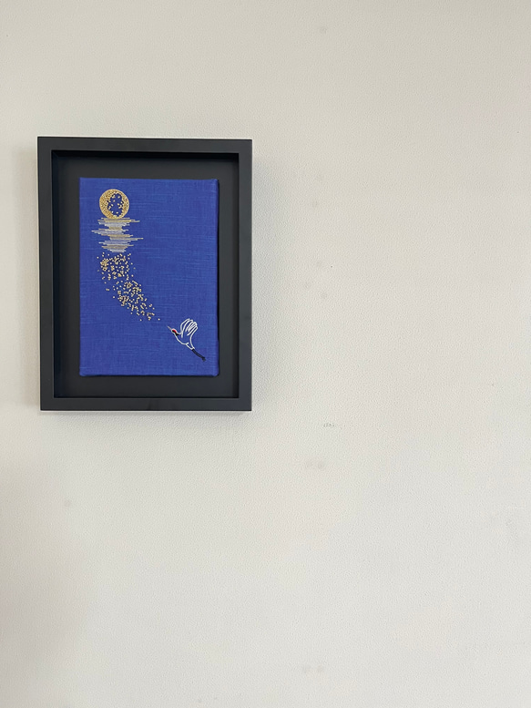 【受注生産】刺繍アートボード（会津木綿刺繍）「会津の月」 5枚目の画像