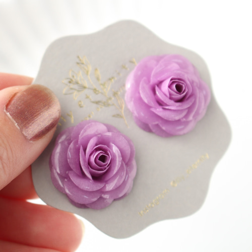 パープル バラ イヤリング ピアス 大ぶり 紫 大人可愛い イヤリング