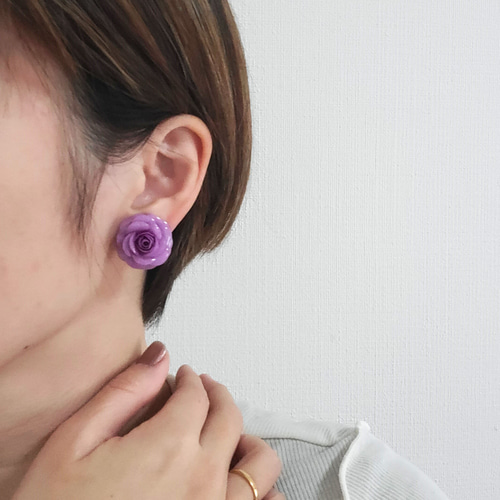 パープル バラ イヤリング ピアス 大ぶり 紫 大人可愛い イヤリング