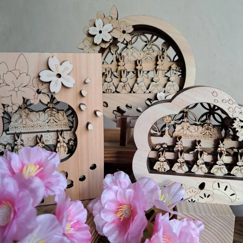 うさぎのお雛様飾り／木工インテリア