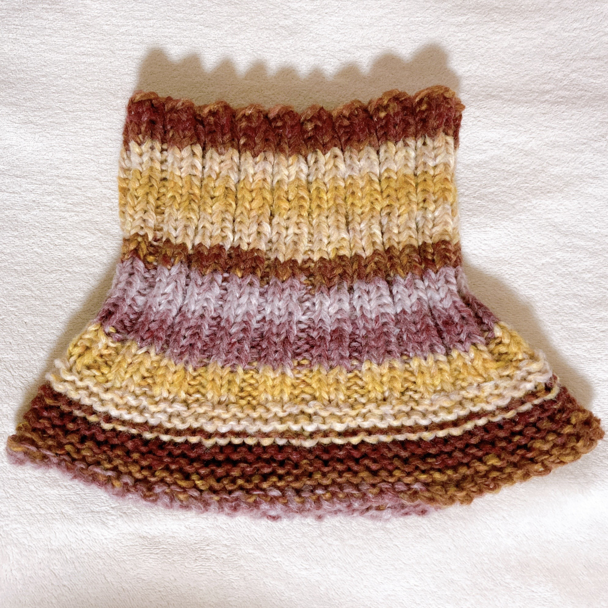 ネックウォーマー　レッドブラウン　手編み　タートル風　つけ襟　リブ　男女兼用